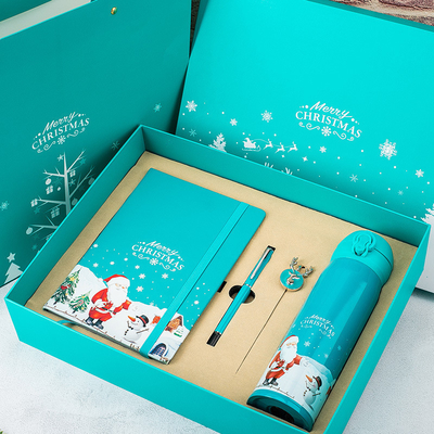 Weihnachtsgeschenk-Box Set von 4 Notizbuch Buchmarke Stift Thermos UV-Druck 1 Farbgrafik