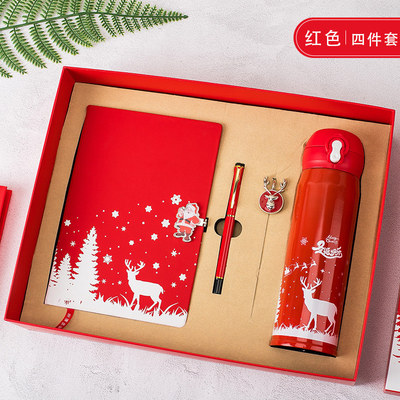 Weihnachtsgeschenk-Box Set von 4 Notizbuch Buchmarke Stift Thermos UV-Druck 1 Farbgrafik