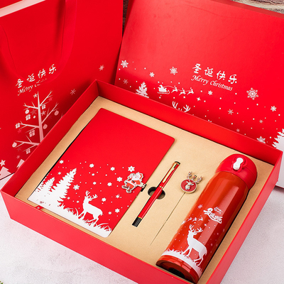 Weihnachtsgeschenk-Box Set von 4 Notizbuch Buchmarke Stift Thermos UV-Druck 1 Farbgrafik
