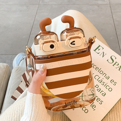 Angestellte Wohlfahrtsgeschenk Idee niedliches Bienen Plastik Strohbecher mit Rückenband und Custom Logo