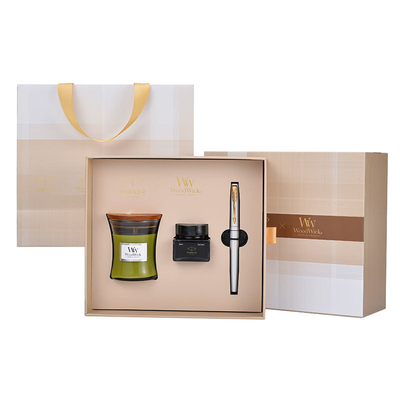 Exklusives Vatertagsgeschenk Wycombe Abbey XL Weißgold Feder WoodWick Aromatherapie Set