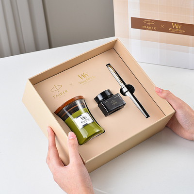 Exklusives Vatertagsgeschenk Wycombe Abbey XL Weißgold Feder WoodWick Aromatherapie Set