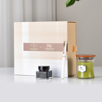 Exklusives Vatertagsgeschenk Wycombe Abbey XL Weißgold Feder WoodWick Aromatherapie Set