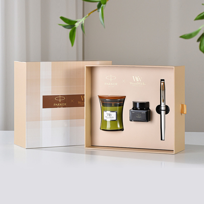 Exklusives Vatertagsgeschenk Wycombe Abbey XL Weißgold Feder WoodWick Aromatherapie Set