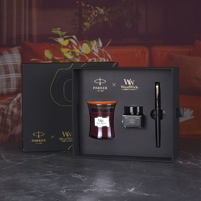 XL Einstiegsniveau Schwarzgold Tintenfeder WoodWick Aromatherapie Schwarzes Geschenkset zum Jubiläum