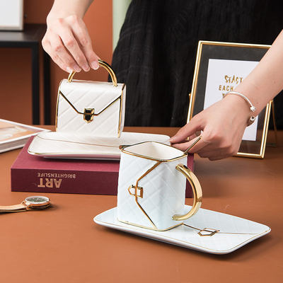 Lingge-Tasche Keramik-Tasse und -Teller-Set Gold lackiert individuell anpassbare Kaffeetasse Einzigartiges Geschenk