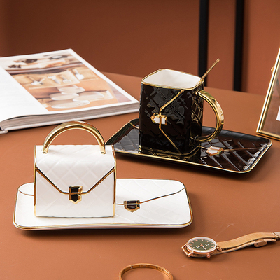 Lingge-Tasche Keramik-Tasse und -Teller-Set Gold lackiert individuell anpassbare Kaffeetasse Einzigartiges Geschenk