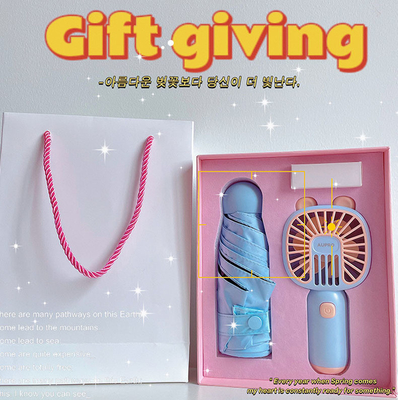 Neuheit Geschenke Kühle Sommergeschäft Geschenkbox Set Cartoon Handheld Fan Schirm
