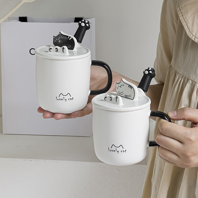 Angestellte Geschenk Idee Zeichentrickfilm Katze Wasser Tasse mit Keramik Löffel Deckel und Telefonhalter