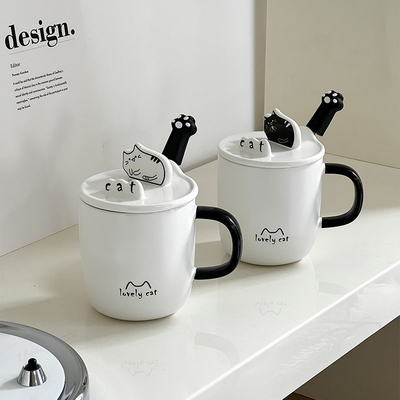 Angestellte Geschenk Idee Zeichentrickfilm Katze Wasser Tasse mit Keramik Löffel Deckel und Telefonhalter