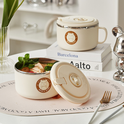 Instant Noodle Bowl mit Deckel aus Edelstahl Entwässerung und Einweichen 1 Farbdruck