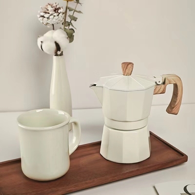 Seidenbildschirmdruck Kaffeekiste mit Mocha-Töpfe sechs Stück Set und Handschleifmaschine