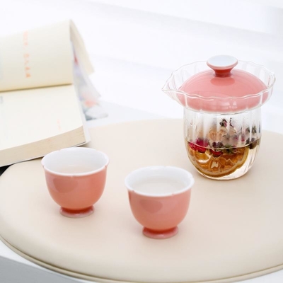 Hotel und Resort Sakura Rosa Glas Reisetie Set Tragbare Teebeutel Ein Topf Zwei Tassen Göttin Tag Souvenir Geschenke