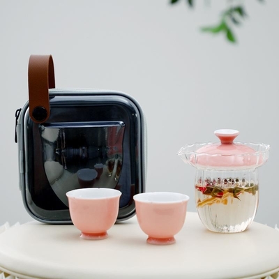 Hotel und Resort Sakura Rosa Glas Reisetie Set Tragbare Teebeutel Ein Topf Zwei Tassen Göttin Tag Souvenir Geschenke
