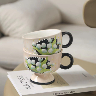 Handgemalte alte Lilie des Tales Keramik Kaffeetasse perfekt für Geschäftsgeschenke
