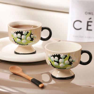 Handgemalte alte Lilie des Tales Keramik Kaffeetasse perfekt für Geschäftsgeschenke