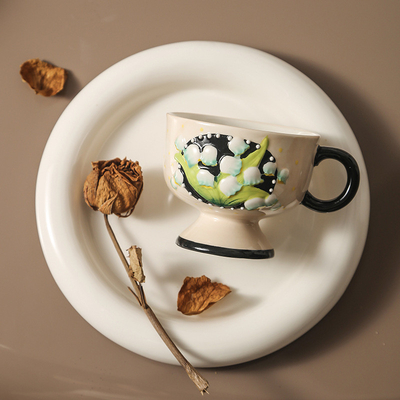 Handgemalte alte Lilie des Tales Keramik Kaffeetasse perfekt für Geschäftsgeschenke