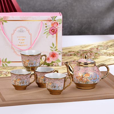 Keramik-Set aus Seidenschirm im europäischen Stil mit vergoldeter Tasse und Schüssel