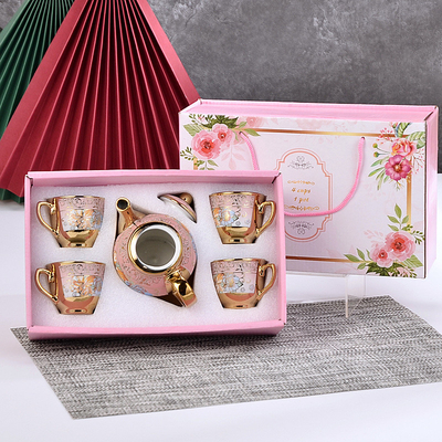Keramik-Set aus Seidenschirm im europäischen Stil mit vergoldeter Tasse und Schüssel