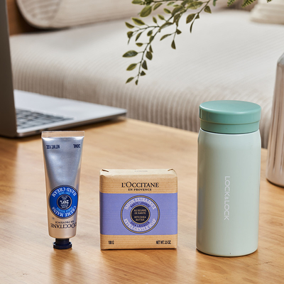 C Lock Thermos Mug L'Occitane Seife Handcreme Set ideal für Hotel- und Resortgäste