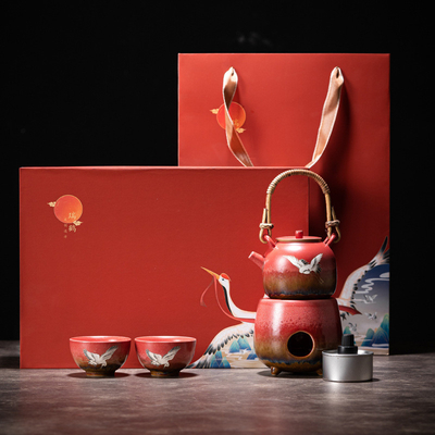 Xianhe Yangwen Teekanne Alkohollampe Teewärmer Set Geschäftsgeschenk mit 1 Farbdruck
