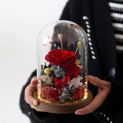 Elegante ewige Blume fertig Rose Glass Cover Geschenkbox für praktische Geburtstagsgeschenk