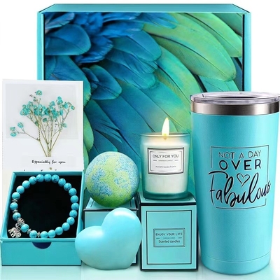2 Farbdruck Blau Geschenk Set Aromatherapie Kerze Badeball für das Fest Muttertag