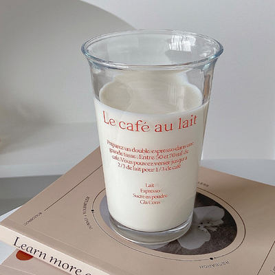 350 ml Ins Fashion Text Druck Glasbecher für Retro-Wasserbecher Eis Kaffee Latte Tee Saft Becher