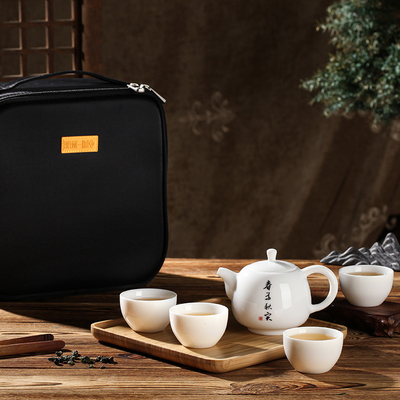 Elegantes Drachenbootfest Souvenir Portable Teeset mit Topfbechern Tray Handtuch und Tasche