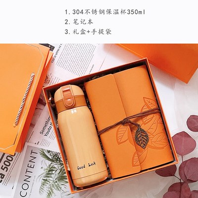 Customized Farbe Orange Mode Eintrittsgeschenk mit Hand Warm Tasse Notizbuch Glück Anhänger