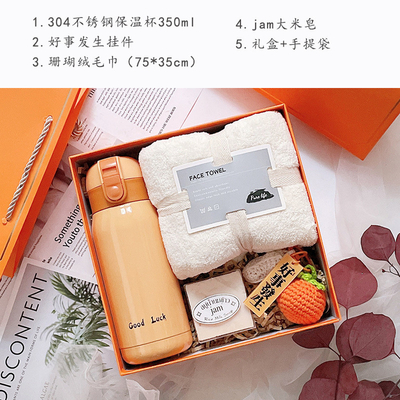 Customized Farbe Orange Mode Eintrittsgeschenk mit Hand Warm Tasse Notizbuch Glück Anhänger