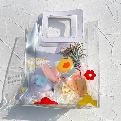 Göttinnenfest PVC Druck Handtasche Set Kaninchen Nacht Licht Bogen Tassel Handtuch und Weiß Pfirsich Hart Süßigkeiten