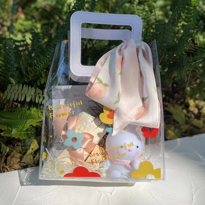 Göttinnenfest PVC Druck Handtasche Set Kaninchen Nacht Licht Bogen Tassel Handtuch und Weiß Pfirsich Hart Süßigkeiten
