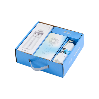 UV-Druck Sommer-Veranstaltung Geschenkbox Schloss Wasserbecher Tragbare Ventilator UV-Tragbare Regenschirm
