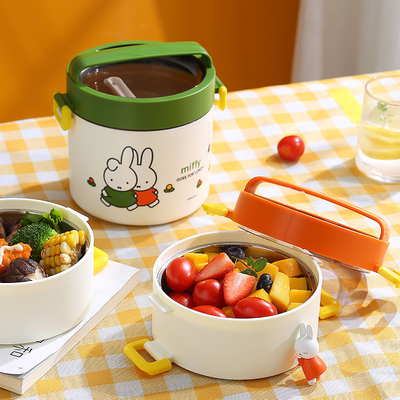 Doppelschicht Portable Lunch Box Cartoon Muster Runde Bento Box mit süßem Design