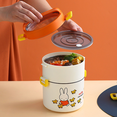 Doppelschicht Portable Lunch Box Cartoon Muster Runde Bento Box mit süßem Design