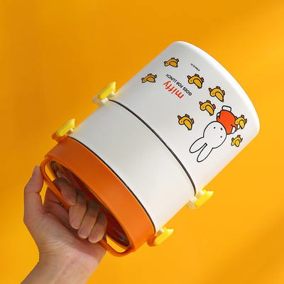 Doppelschicht Portable Lunch Box Cartoon Muster Runde Bento Box mit süßem Design