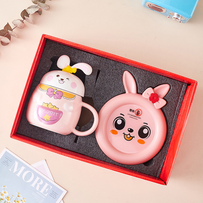 Sammlerliche hübsche Kaninchen Thermostatik Tasse Set Aufheizung Warm Tasse und Warm Coaster