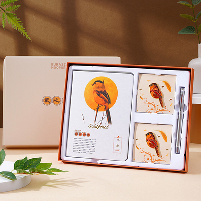 Customized Glück Vogel Geschenk-Box Set Notizbuch Broschen und Stift für Geschäftsgeschenke