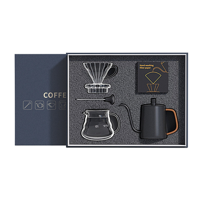 Kaffeeschirm Geschenk-Box 5 Stück Set mit handgebrühtem Topf Filter Tasse Teilen Topf Thermometer und Filterpapier