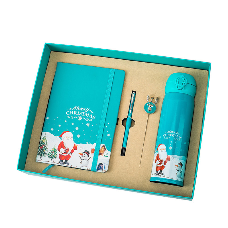 Weihnachtsgeschenk-Box Set von 4 Notizbuch Buchmarke Stift Thermos UV-Druck 1 Farbgrafik