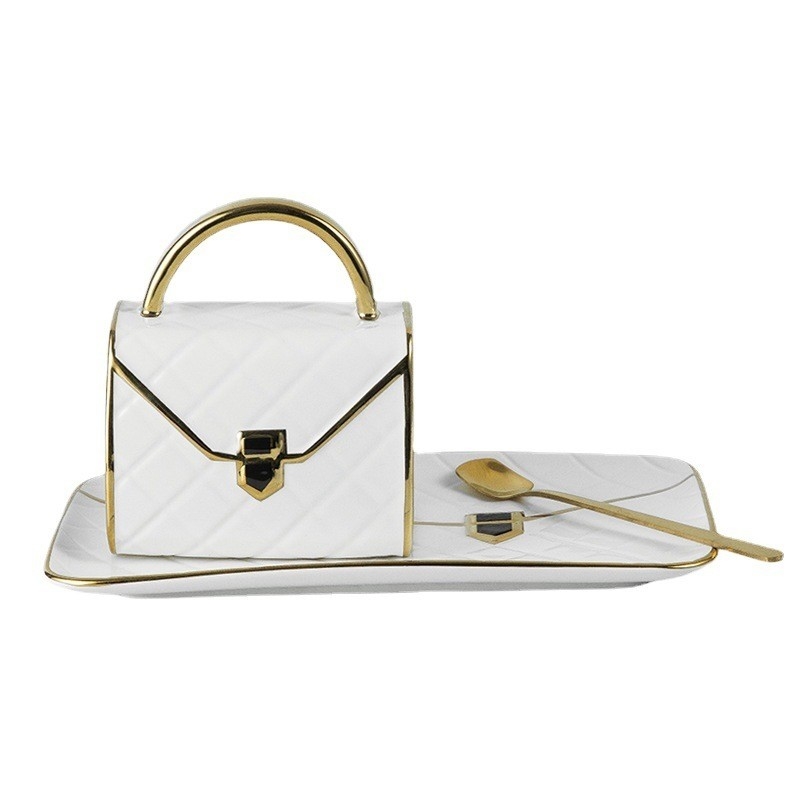 Lingge-Tasche Keramik-Tasse und -Teller-Set Gold lackiert individuell anpassbare Kaffeetasse Einzigartiges Geschenk