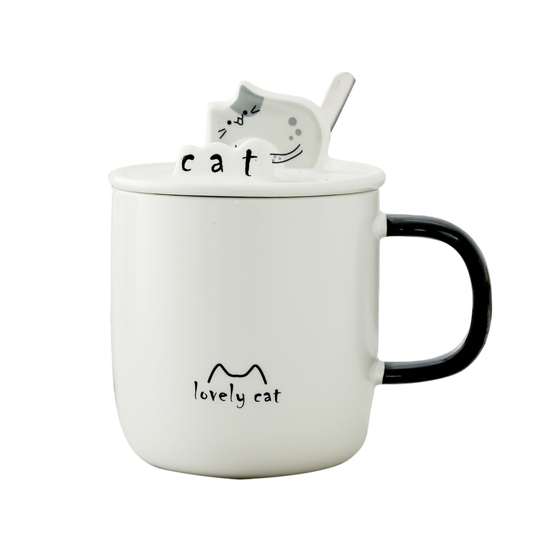 Angestellte Geschenk Idee Zeichentrickfilm Katze Wasser Tasse mit Keramik Löffel Deckel und Telefonhalter