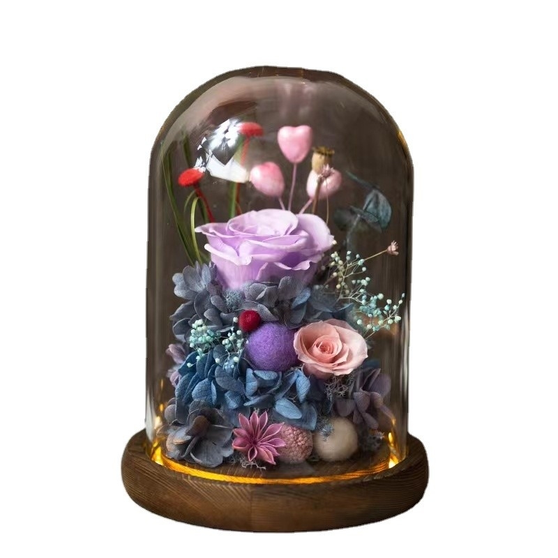 Elegante ewige Blume fertig Rose Glass Cover Geschenkbox für praktische Geburtstagsgeschenk