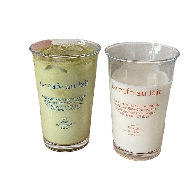 350 ml Ins Fashion Text Druck Glasbecher für Retro-Wasserbecher Eis Kaffee Latte Tee Saft Becher
