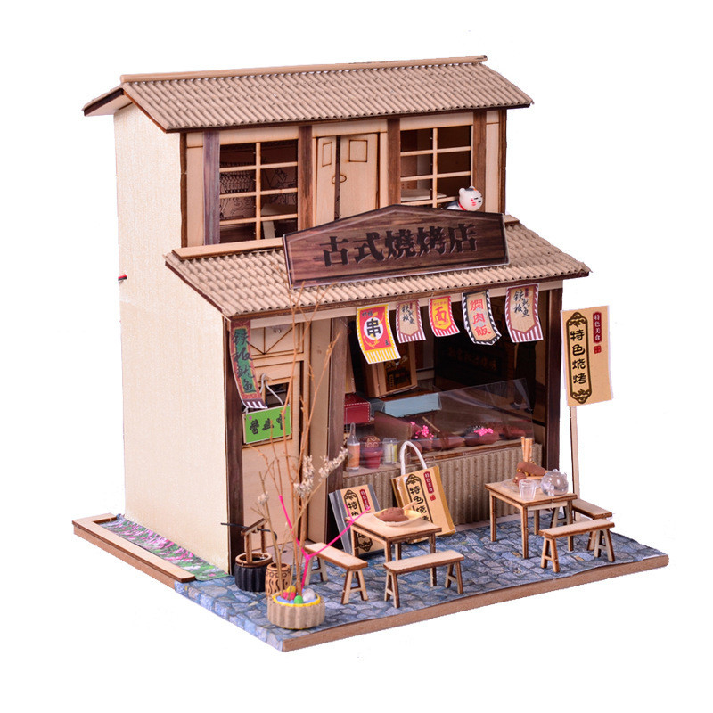 Hotel und Resort Chinesischer Stil Retro DIY Cottage Grillgeschäft Dachboden Montage Modell Kreative handgefertigte Geschenke