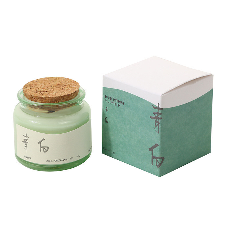 2 Farbgrafik Druck auf Holzkork Grüner Becher Aromatherapie Kerze für Nischenveranstaltung