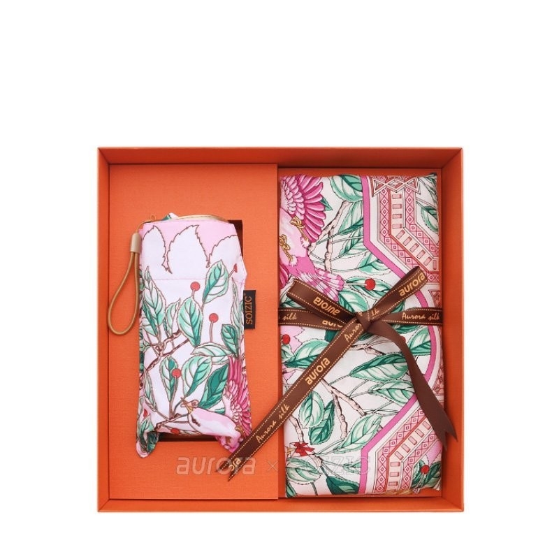 Mulberry Silk Square Schal und Klappschirm für Unternehmensgeschenklösungen