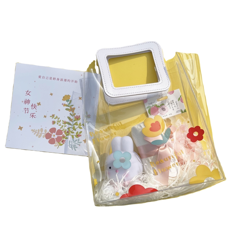 Göttinnenfest PVC Druck Handtasche Set Kaninchen Nacht Licht Bogen Tassel Handtuch und Weiß Pfirsich Hart Süßigkeiten