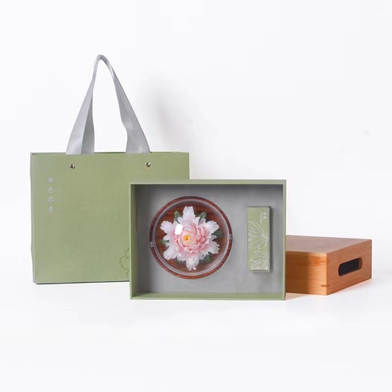1 Farbdruck-Keramik-Blumen-Kneidensatz mit Bambus-Tray und Handtasche Geschenk-Box